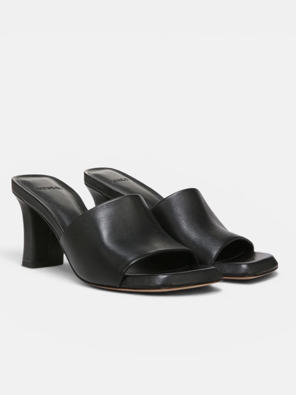 Vince Lulu Black Leather Sandals Slide Mule Heels Square Toe Elastic Gore 7.5